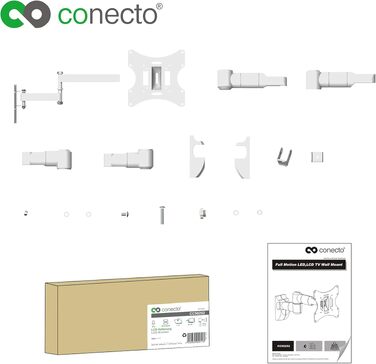 Настінний кронштейн для моніторів та телевізорів connecto до 42 дюймів, поворотний (+/-90°) та нахильний (+/-20°), VESA 50x50-200x200, до 30 кг, білий, SA-CC50252-V2