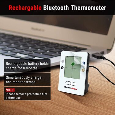 Bluetooth термометр для м'яса ThermoPro з 4 щупами, цифровий термощуп для гриля, коптильні, BBQ, стейків, з радіусом дії до 150 м, сумісний з iOS та Android