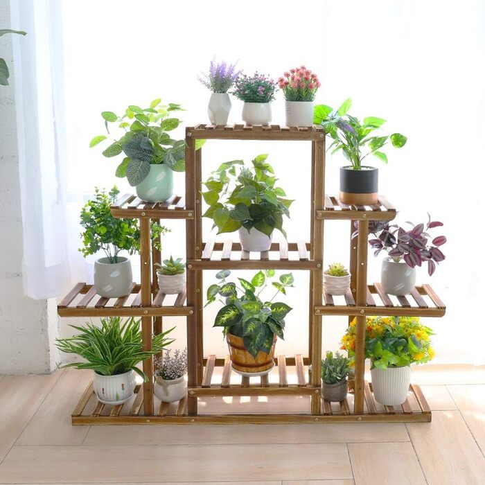 Дерев'яна багатоярусна підставка для квітів Medla, 9 полиць, для дому, балкона, вітальні та вулиці, 115x25x96.5 см