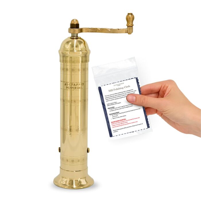 Ручний млинок для перцю Alexander Home The Original Griechische, 20,3 см, латунь, з ручкою-курбою, засипний