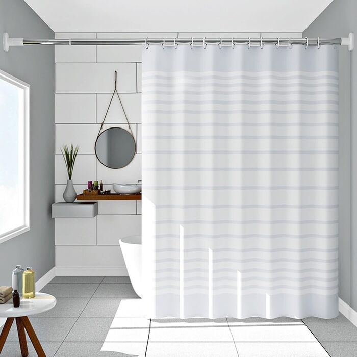Білий душовий шторка PEVA 300x200 см XXL, антипліснява, смугаста, прана, для ванної, гуртожитків
