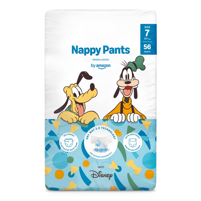 Підгузки-трусики Disney від Amazon, розмір 7 (17+ кг), білі, 140 шт (2 упаковки по 70 шт), місячний запас