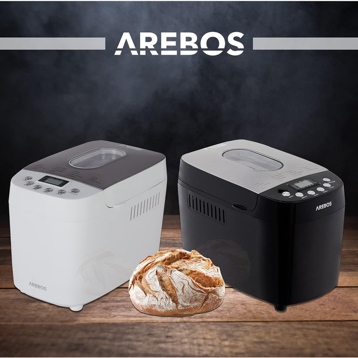 Хлібопечка Arebos 1500г з 15 програмами, таймером та LCD дисплеєм | 850 Вт | Білий