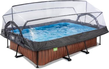Прямокутний каркасний басейн EXIT Toys Stone 220x150x65 см з багатофункціональним накриттям, картриджним фільтром, легким доступом, сірий, для чистої та теплої води