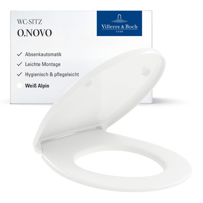Сидіння для унітаза Villeroy & Boch O.novo D-подібне, біле (Alpin), з мікроліфтом SoftClose, знімне, термопласт Duroplast, 9M38S101