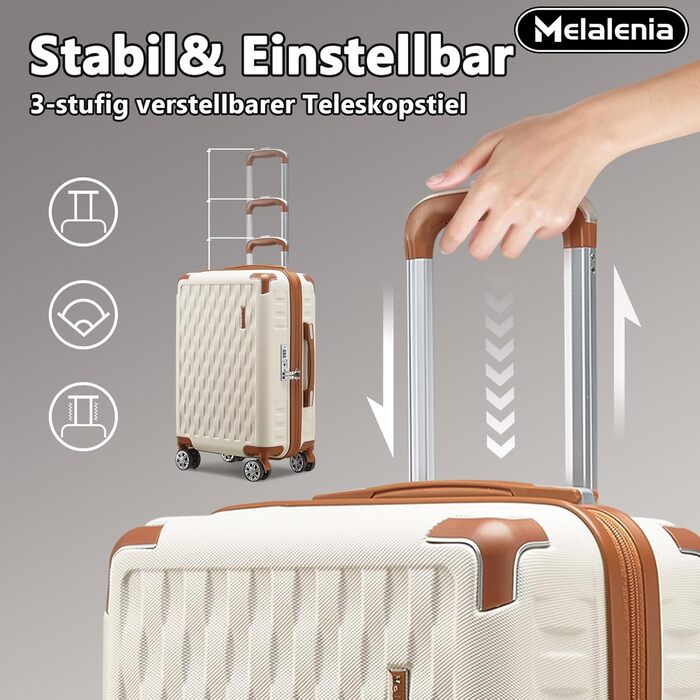 Набір легких валіз Melalenia (7 предметів), жорстка оболонка, 4 колеса, TSA-замок, білий колір (включає косметичку, дорожню сумку та несесер)
