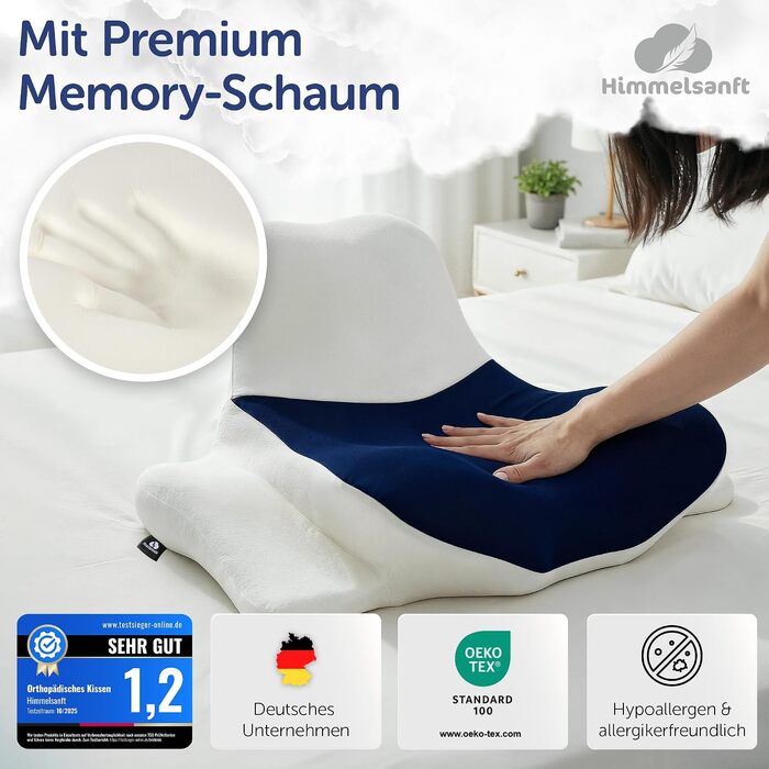 Ортопедична подушка CloudCore Pro з ефектом пам'яті (Memory Foam) для всіх типів сну, синя