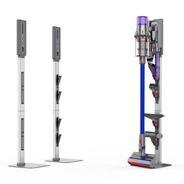 Стійка для бездротового пилососа Dyson з гачками для зберігання, сталь, сірий колір - настінний монтаж без свердління