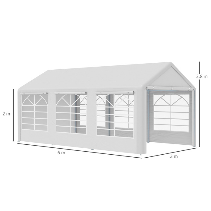 Outsunny Альтанка Marquee Garden Marquee Садова альтанка з 4 боковинами Вікно Поліестер+Метал Білий 3x6м