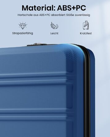 Валіза для ручної поклажі KONO з ABS+PC, жорсткий дорожній кофер 52x38x21 см з колесами та TSA замком для Lufthansa, Eurowings, EasyJet, темно-синя