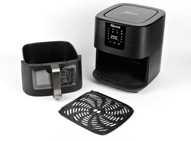 Аерофритюрниця Girmi FG26 Ecofrit Bis з двома зонами приготування, 9 л, 2400 Вт, цифровий дисплей, антипригарне покриття, чорна