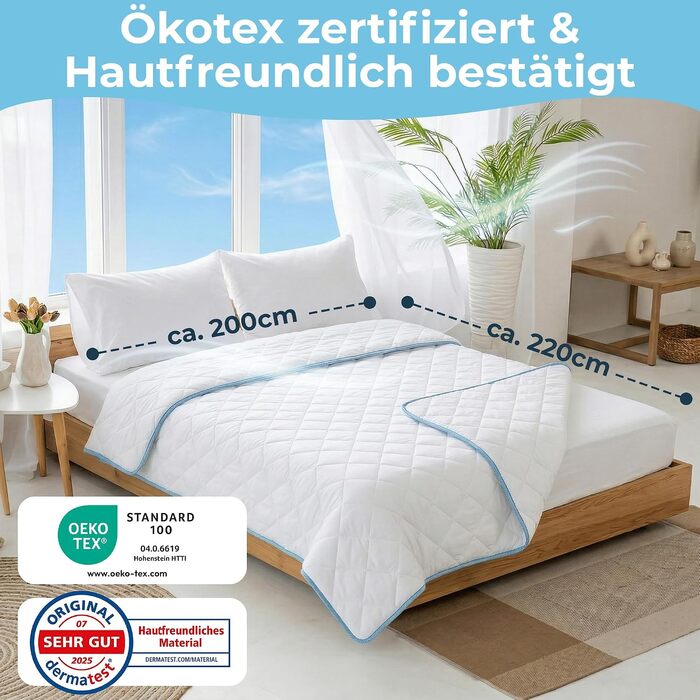 Всесезонна стібана ковдра esdecke (200x220 см), дихаюча, сертифікат Ökotex
