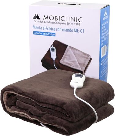 Електрична грілка Mobiclinic з пультом, 160x120 см, 3 режими, швидке нагрівання, низьке споживання, для ліжка і дивану, прана, коричнева