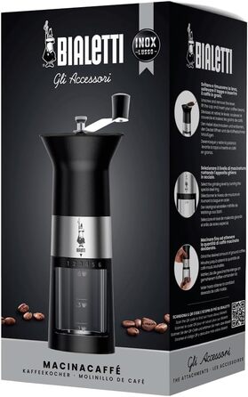 Ручна кавомолка Bialetti з нержавіючої сталі, матова чорна