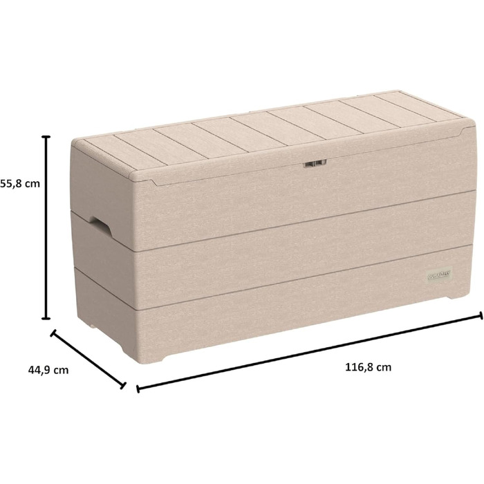 Duramax Cedargrain Durabox 270л: пластиковий органайзер для саду з колесами та ручками, короб для подушок, теплий сірий колір
