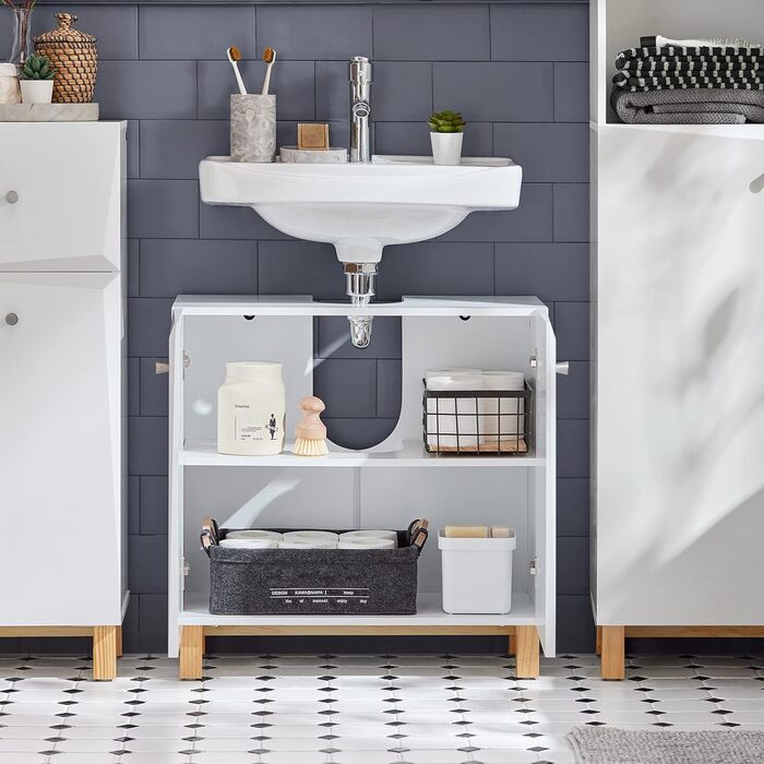 SoBuy BZR92-W Тумба під умивальник для ванної кімнати, біла, 60x60x30 см