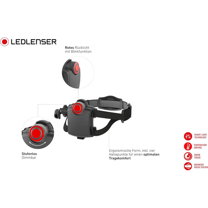Налобний ліхтар Ledlenser H7 SE LED 300 Люмен, 160 м, з фокусуванням, заднім підсвічуванням, батареями та USB-кабелем