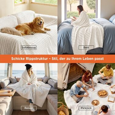 BEDSURE Плед великий 220x240 см - теплий, м'який, для дивана та декору інтер'єру, вовняний, флісовий, білий