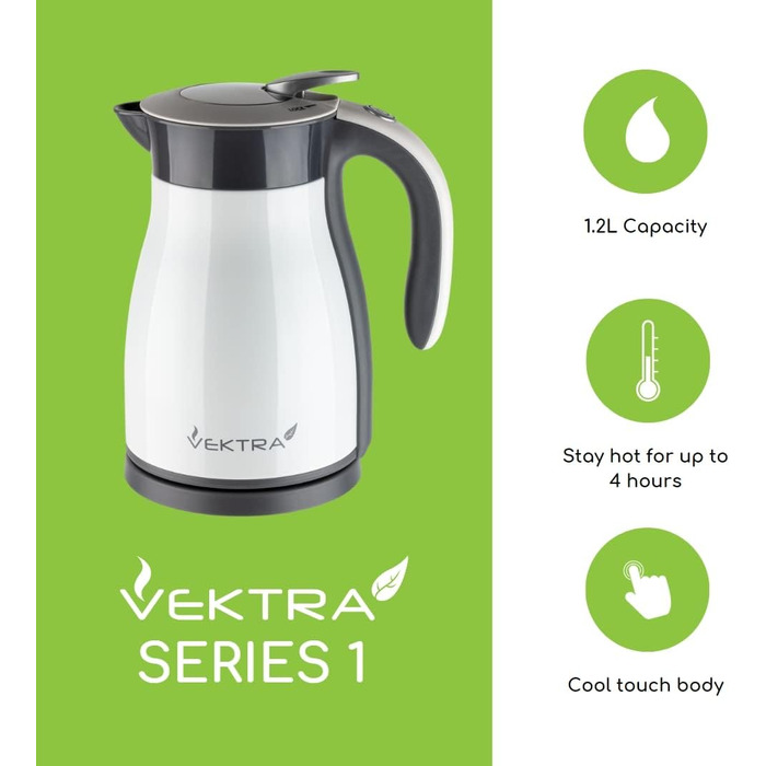 Електрочайник Vektra VEK-1201 вакуумний 1,2 л, нержавіюча сталь, подвійні стінки, термос 2-в-1, підтримка тепла, BPA-free, бездротовий, безпечний, червоний