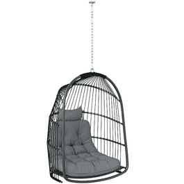 Підвісне крісло Підвісний кошик з подушкою Poly Rattan Swing Зовнішнє складне підвісне крісло з навантаженням до 150 кг Підвісне гойдалка Плетене підвісне крісло для вітальні Балкон Тераса Темно-сірий