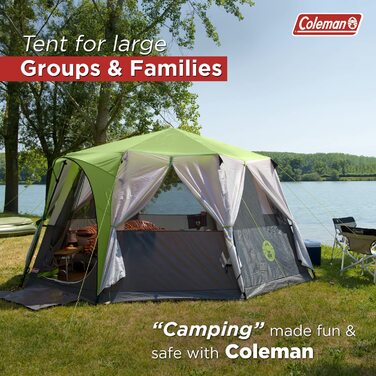 Намет Coleman Octagon з великими вікнами, 360° оглядом, сталевим каркасом, інтегрованою підлогою, водонепроникний, зелений, для однієї особи