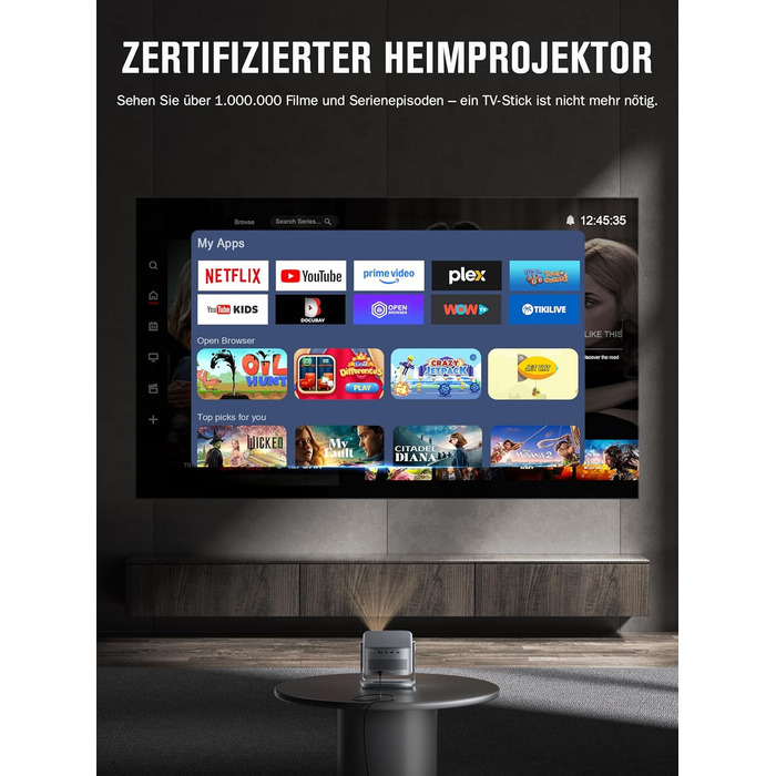Смарт-проектор VISSPL 4K Home Cinema, 30000 Люмен, 3D Dolby Audio, Автофокус, WiFi 6, Bluetooth, 360° підставка, сірий