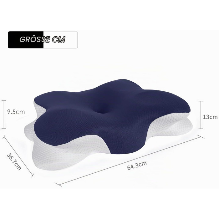 Ергономічна ортопедична подушка з ефектом пам'яті (Memory Foam) для підтримки шиї та сну на боці, темно-синя