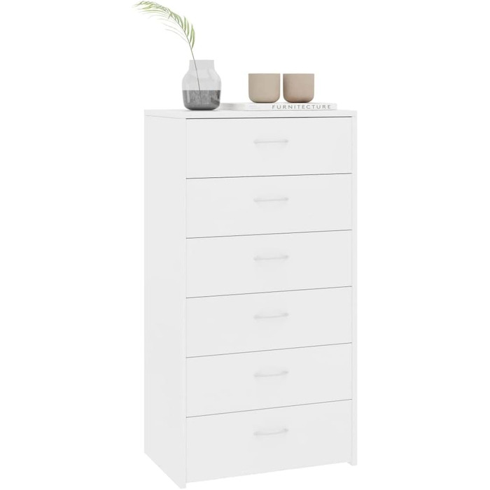 Комод vidaXL з 6 шухлядами, білий, 50x34x96 см, ДСП – багатофункціональна шафа, тумба для зберігання
