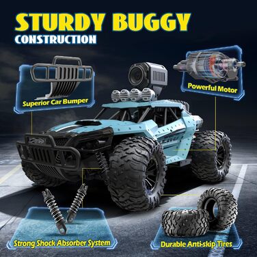 RC Truck DEERC 1:16 з камерою 1080P, WiFi, 2 акумулятори, 60 хв роботи, позашляховик для дітей та дорослих (36W)
