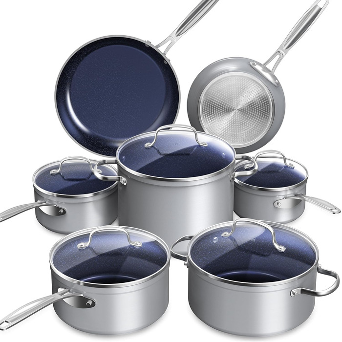 Набір посуду Nuwave Healthy Duralon Blue Ceramic 12 предметів: антипригарне, стійке до подряпин, без PFAS, для індукції, склокришки