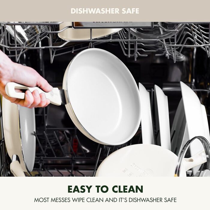 Набір посуду GreenPan Dover Healthy Ceramic 12 предметів, кремово-білий, антипригарне керамічне покриття, без PFAS, для посудомийної машини, зручна ручка