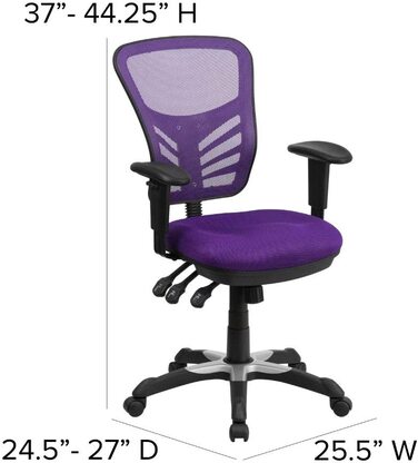 Ергономічне офісне крісло Flash Furniture з сітчастою спинкою, анатомічним та регульованим по висоті сидінням, 3 важелями керування, фіолетове