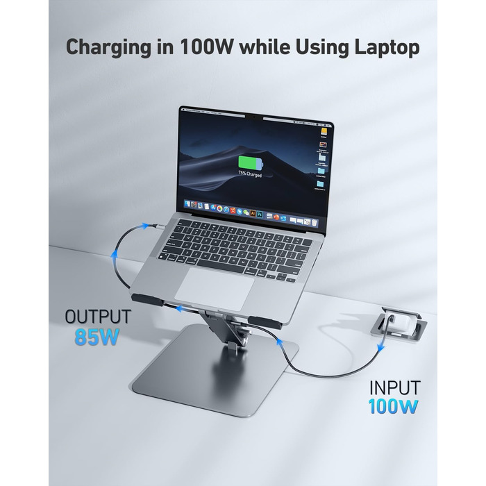 Підставка для ноутбука BENFEI з док-станцією 7-в-1 USB-C: HDMI 4K@60Hz, SD/MicroSD, Power Delivery 100W, USB 3.2 10Gbps для MacBook Pro/Air, iPad Pro, XPS, ThinkPad