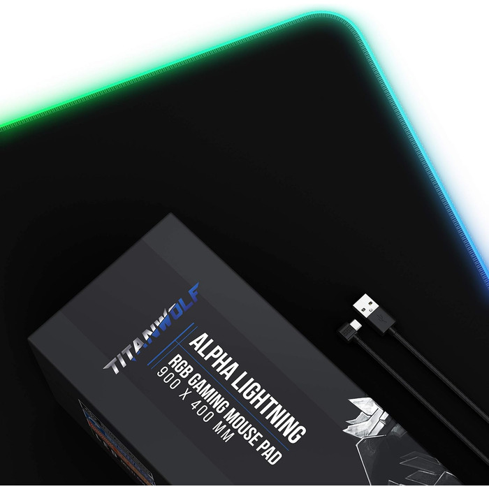 Кисмат TITANWOLF XXXL RGB ігровий килимок для миші – 1200 x 600 мм, LED, 7 кольорів, 4 режими, гумова основа, миється (Black Pro)