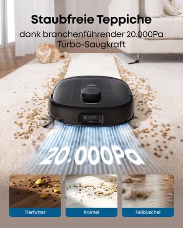 Робот-пилосос Eufy Omni E25 HydroJet з функцією миття, 20000Pa, Turbo-сила всмоктування, щітки DuroSpiral, CornerRover для кутів, станція All-in-One, для тварин та дітей