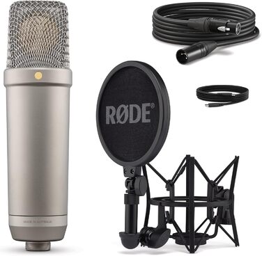 Студійний мікрофон RØDE NT1 5 покоління з великою діафрагмою, XLR та USB, із павуком і поп-фільтром, для запису вокалу, музики та подкастів, сріблястий