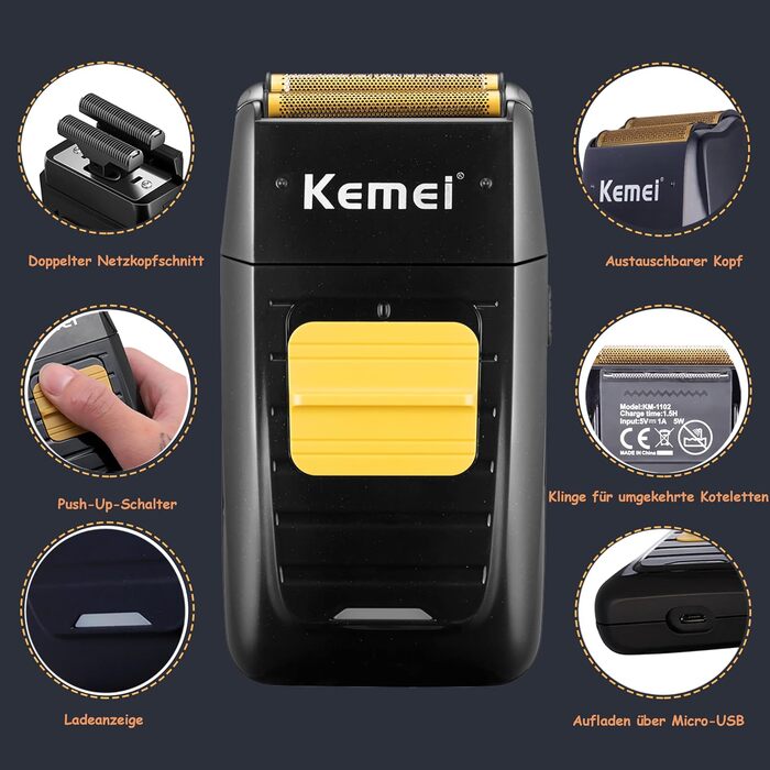 KEMEI Набір для стрижки волосся та бороди (машинка для стрижки, тример, електробритва) KM-1102+2299+2296, USB, акумуляторна
