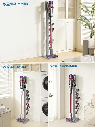 Металевий стійка-тримач JUPELI для пилососів Dyson V16, Gen5, V15, V12, V11, V10, V8, V7, V6 — підставка для зберігання пилососа та аксесуарів, без свердління (Сріблястий)