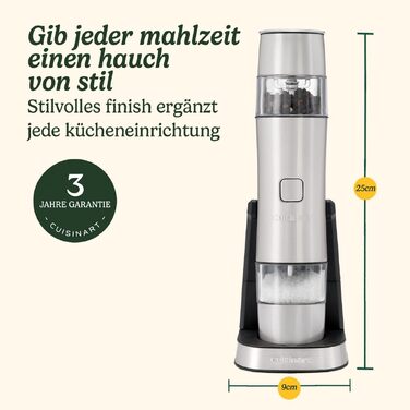 Набір електричних млинків для солі та перцю Cuisinart, акумуляторні, з регулюванням помолу та мірною кришкою, сріблясті