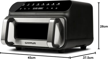 Мультифункціональна аерофритюрниця та BBQ-гриль G3 Ferrari Friggisano BBQ G10181, 2000 Вт, 10 л XXL, 8 програм, бездимовий гриль, BPA- та PFOA-safe, чорний/сріблястий