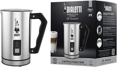 Bialetti Електричний спінювач молока 240 мл, 500 Вт, нержавіюча сталь, сріблясто-чорний, для однієї чашки