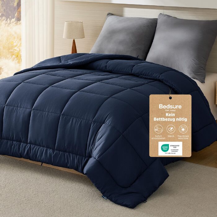Всесезонна ковдра BEDSURE 240x220 см, стібана ковдра Oeko-TEX, середній рівень наповнення, синя