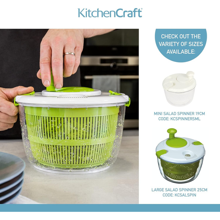 Міні-салатниця-центрифуга KitchenCraft, універсальна, 19 см – для миття та сушіння салату, овочів, компактна, пластикова