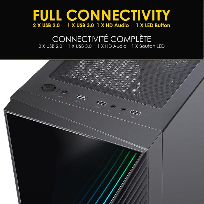 Ігровий корпус Empire Gaming Crystal ARGB, середній ATX/Micro ATX/ITX, 3D-дзеркальний ефект, 2 вентилятори (1x120мм ARGB, 1x120мм стандарт), чорний