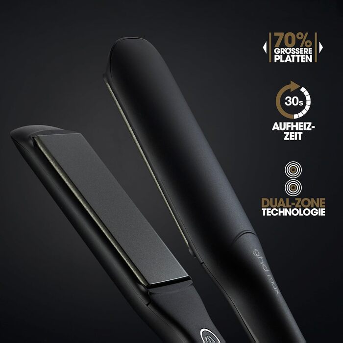ghd Max – професійний випрямляч для волосся з широкими пластинами, для довгого, густого чи кучерявого волосся, швидке випрямлення та створення хвиль, технологія Dual-Zone, чорний