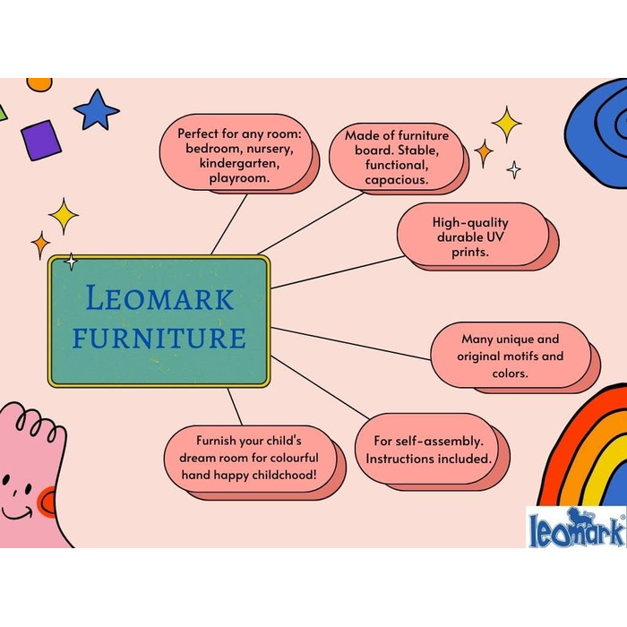 Дерев'яне ліжко Leomark Lovely Unicorn для дітей з матрацом, бортиками та ламелями, 70/140 см, з УФ-друком