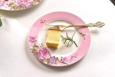Чашка та блюдце з порцеляни Shabby Chic, 19,1 см, десертна тарілка, вінтаж, птах, метелик, квіти, подарункова коробка (рожевий)
