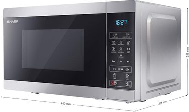 Мікрохвильова піч SHARP MS02ES, 800 Вт, 11 режимів, функція розморожування, срібляста, 440x258x324 мм