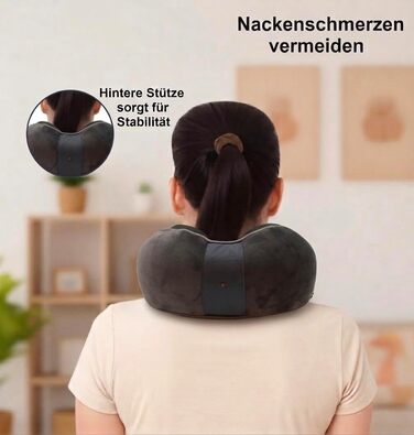 Подорожня подушка-опору для шиї U-подібна з ефектом пам'яті (Memory Foam), м'який вельветовий чохол, сіра (Raws Essentials)