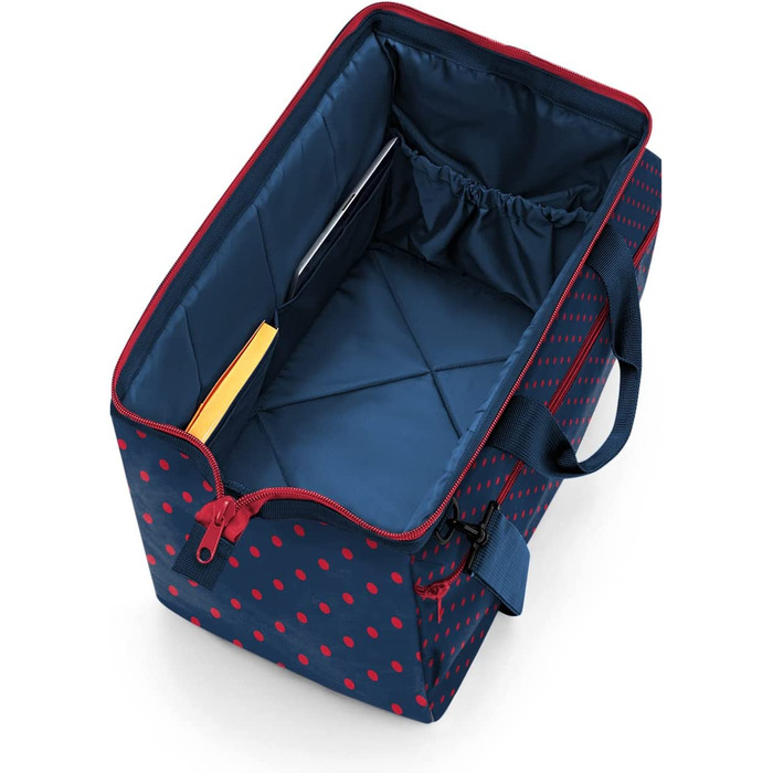 Сумка Reisenthel Allrounder L Pocket, універсальна дорожня та робоча докторська сумка з кишенею, для подорожей, роботи та відпочинку, з функцією кріплення на валізу, червона з принтом Mixed Dots